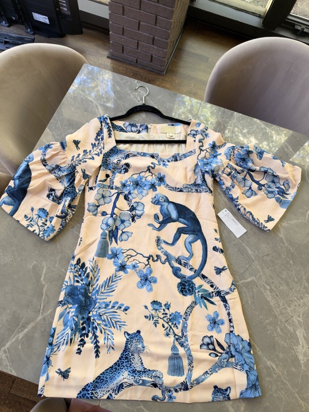 Mestiza New York Vivienne Mini Dress XS Blue Ivory Monkey Toile NWT
